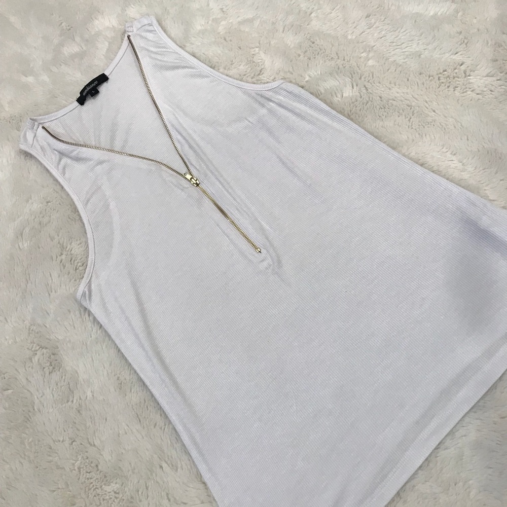 Forever 21 White Tank Top Henley Zip Gold Zipper